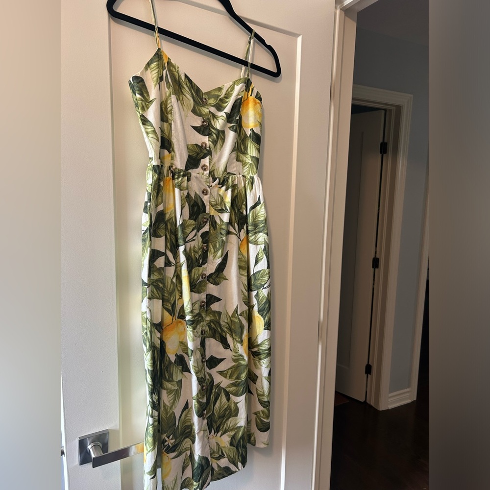 H&M linen blend lemon print dress